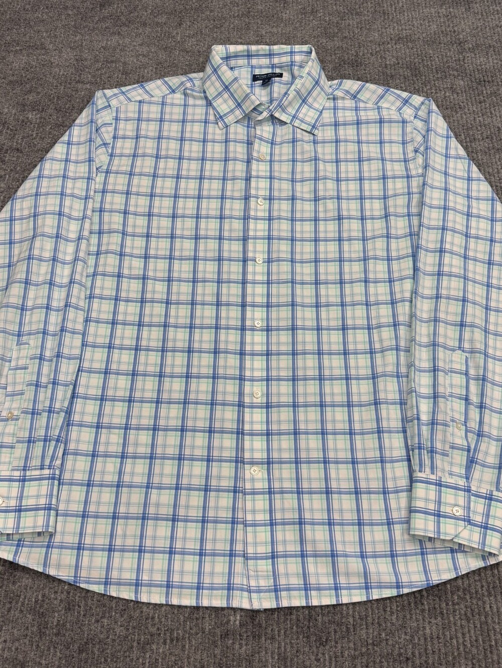 Peter Millar Crown Crafted Button Up Shirt Mens XL Blue Green Plaid Long Sleeve